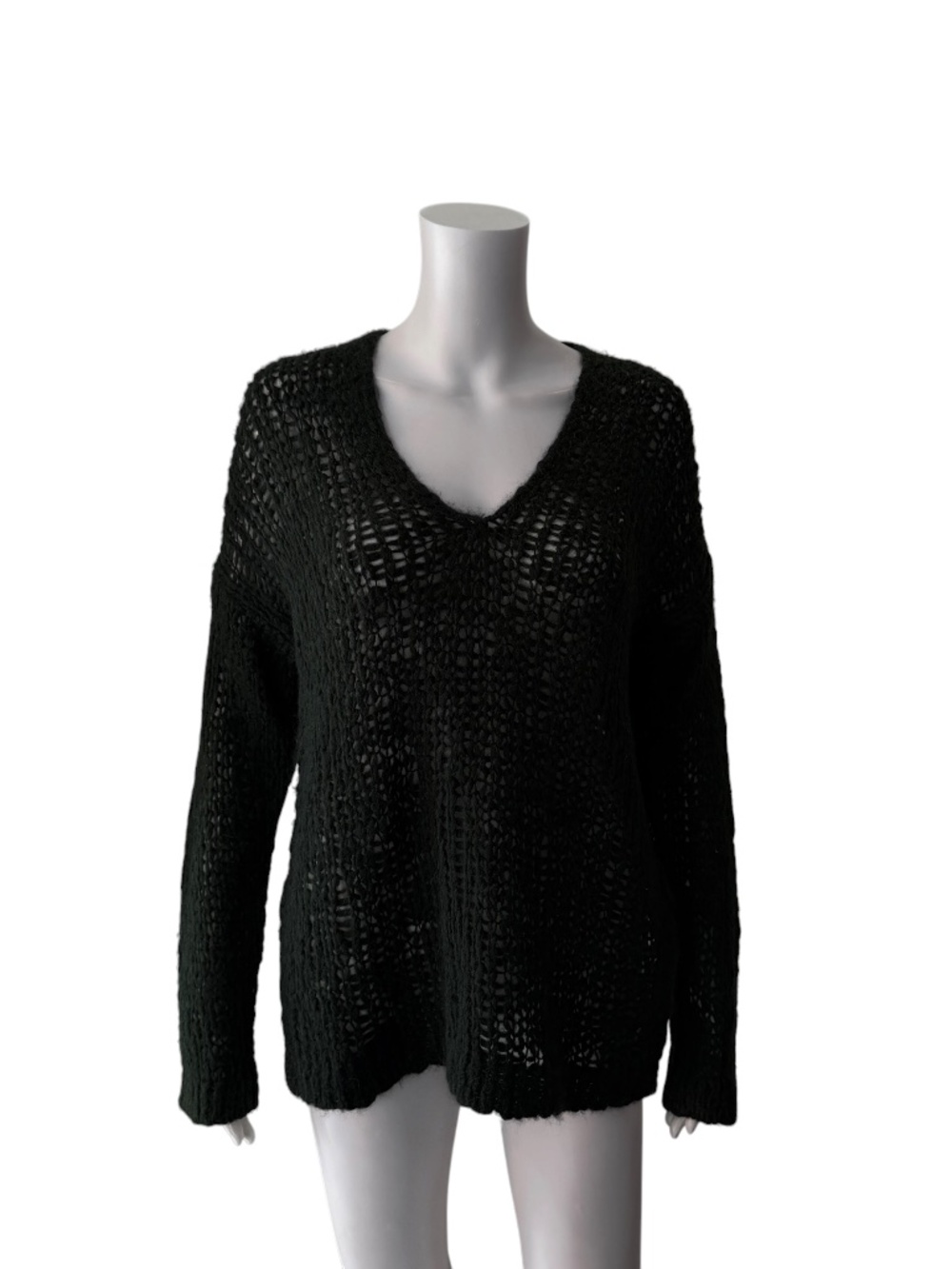 Line Army Green Open Knit V-Neck Sweater Size Small